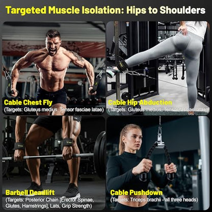 Cable Attachments for Gym, LAT Pulldown & Cable Machine Attachment Set: V-Shaped Bar, Rotating Straight Bar, V Rotation Handle, Nylon Tricep Rope, Ankle Straps & Handles, Home Gym - size: Long Bar Set