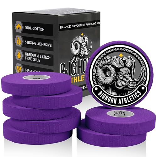 Bighorn Athletics Finger Tape 0.5-Inch x 45-Feet, 8 Rolls, Purple | For Jiu Jitsu, Rock Climbing, Volleyball, Football, Hands, Toes, Sports & Injuries | Residue-Free - color: Purple, size: 0.5-Inch