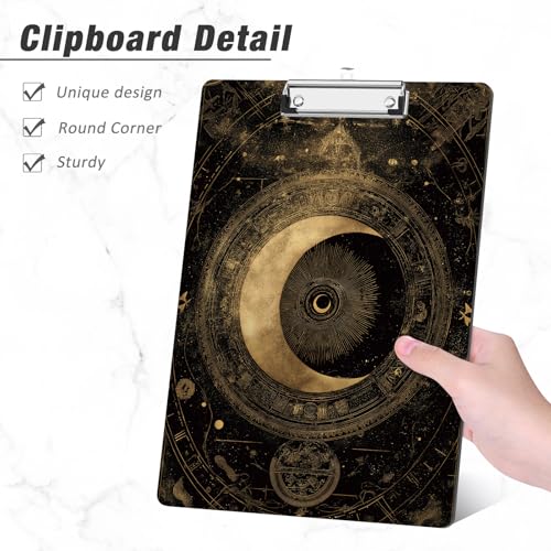 Rimilak Wood Clipboard, 8.5x11 Hardboard Clip Board, Moon Totem | Fun Design, Cute Custom Pattern, 9 x 12.5 in Letter Size for Classroom, Teachers, Kid, Woman, School & Office Supply - color: Moon Totem