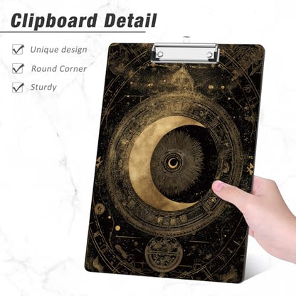Rimilak Wood Clipboard, 8.5x11 Hardboard Clip Board, Moon Totem | Fun Design, Cute Custom Pattern, 9 x 12.5 in Letter Size for Classroom, Teachers, Kid, Woman, School & Office Supply - color: Moon Totem