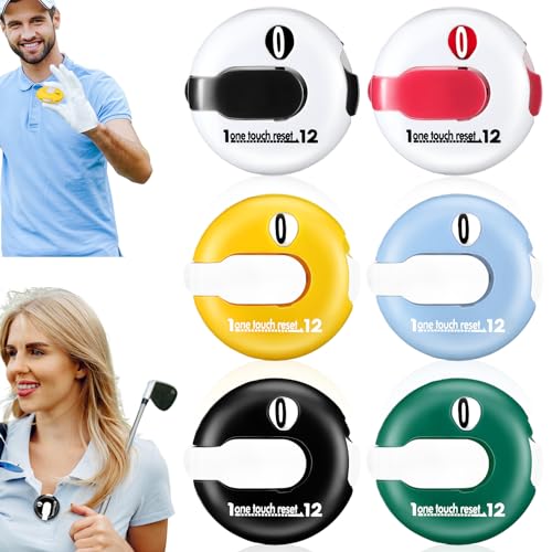 Frienda 6 Pack Golf Stroke Counter Clicker, Mini Score Counter, One-Touch Reset Clip for Gloves, Belt & Golf Bag, Counts up to 12 Strokes - color: Multicolor