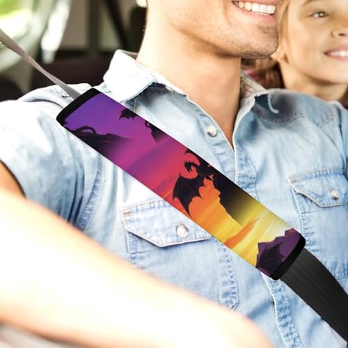 1 Pair Universal Fit Seat Belt Cover for Elderly Support, Most Cars, Fantasy Purple Dragons Lovers Seat Belt Cushion, Neck and Shoulder Support - color: Pattern 1112