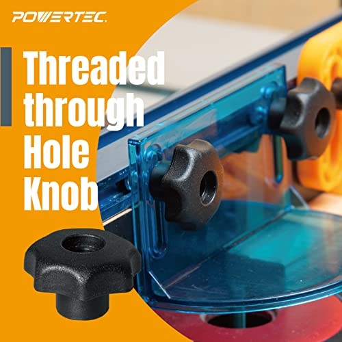 POWERTEC 71484 T Track Knob Kit w/ 7 Star Knob, 1/4-20 Threaded Bolts and Washers, Set of 4 T Track Bolts, T Track Accessories for Woodworking Jigs and Fixtures (Pack of 4) - size: 1/4"-20 T track knob kits, Set of 4 (Pack of 4)