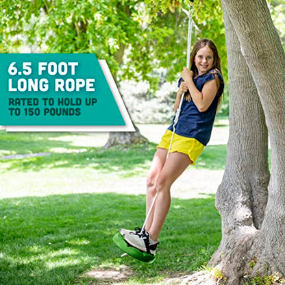 Squirrel Products Heavy Duty Green Disc Tree Swing with Rope for Outdoor Play - Easy DIY Addition to Playset or Tree - color: Green