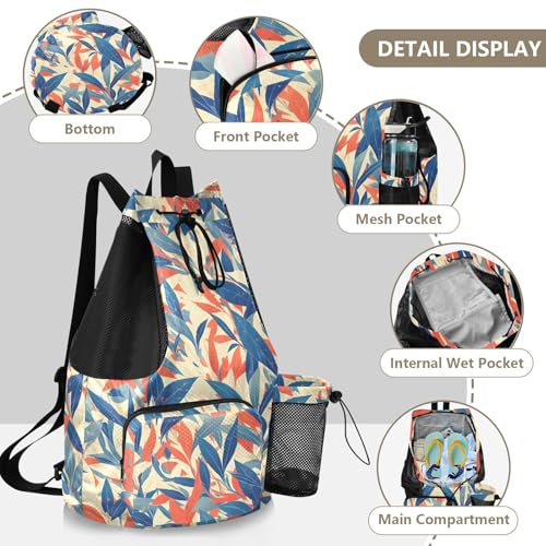 GuoChe Drawstring Backpacks Gym Swim Bag With Inside Pockets Pull String Bag Waterproof Colorful Leafs - color: Colorful Leafs