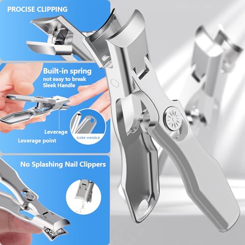 Nail Clippers for Men Thick Nails,INXEN Wide Jaw Opening No Splash Fingernail Clipper with Catcher,German Toe Nail Clippers for Thick Nails for Seniors, Stainless Steel Nail Cutter for Adult - style: Silver