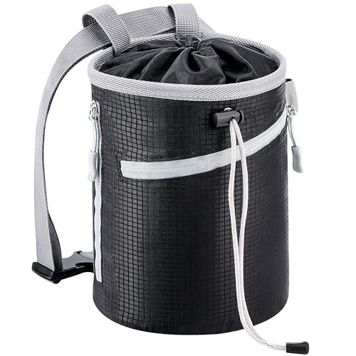 Chalk Bag for Rock Climbing, Bouldering Bag Bucket, 2 Waterproof Zipper for Gymnastics, Cross Fit, and Lifting (Large)