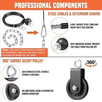 SERTT Cable Pulley System Gym, Power Rack Pulley Attachment with 2-in-1 LAT Pull Down Bar and Upgraded Loading Pin,Used for Triceps Pulldown, Biceps, Back, Shoulder - color: with Nylon Pulley
