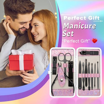 CGBE Nail Clippers Set, 12pcs Stainless Steel Nail Kit for Men, Manicure Set Pedicure kit for Mens Gifts - Black - color: Black-12pcs