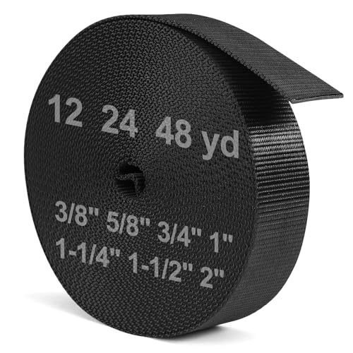 BEYOURD Webbing, Heavy Duty Webbing Straps, Extra Thick Strapping for Outdoor DIY Gear Repair, Black White - color: Black-24yard, size: 1-1/2" width
