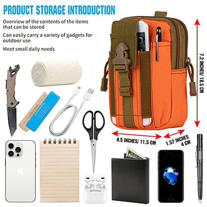 Tactical Molle Pouch Compact Utility Waist Bag Phone Holster Holder for 4.7"-6.9" iPhone 15 Pro Max/15 Pro/14 Plus/14 Pro Max/14/13 Pro Max/13 Pro/12 Pro Max/11 Pro Max - color: Orange