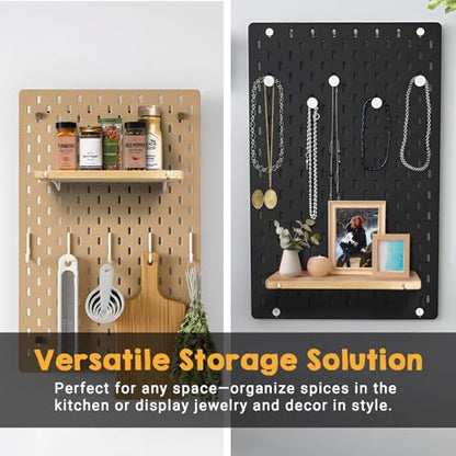 2 Pack Solid Wood Pegboard Shelves ONLY for IKEA Skadis | Natural Hardwood, Pegboard Shelf with Hooks Compatible with IKEA Skadis Pegboard, Pegboard Accessories For Home & Office