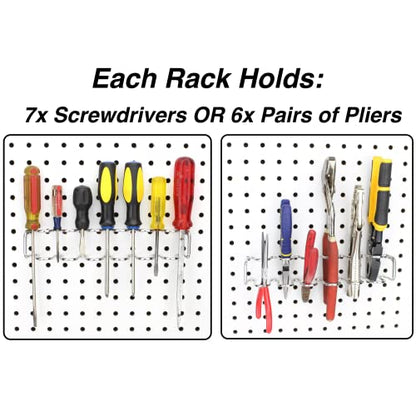 Pegboard Screwdriver Holder, 2-Pack - Hooks to Any Peg Board - Screwdriver and Pliers Rack Accessory Tool Organizer - Organization Accessory for Workbench, Garage, Tool Shed, Craft Room - size: 2 Pack