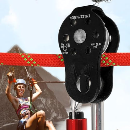 Climbing Pulley 26KN, Aluminum Single Rope Micro Block, Black | Rescue Hauling Device for Rappelling Arborist Rigging & Mountaineering, Bearing Rotation, Hitch Hole Fixed Outdoor Gear - color: Black