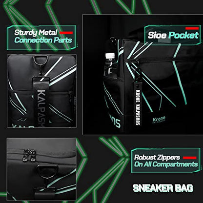 Sneaker Bag for Travel/Sneakerhead gift/, A Multi-functional Travel Duffel Bag with 3 Adjustable Dividers, & Shoulder Strap,Made of Nylon, Krone Kalpasmos Signature Edition, Future Neon Green - color: Neon Green, size: 23x9.8x13 inches