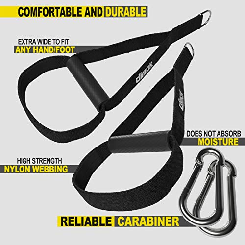 Dimok Heavy Duty Fitness Professional Exercise Handles w Foot Cradle for Cable Machines Resistance Trainer Super Strong Bands Hand Grips Attachment - color: Black w Carabiners