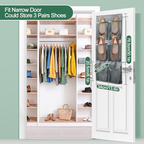 2 Pack Hanging Shoe Organizer for Closet,6 Mesh Pockets Wall Mounted Shoes Rack,Hanging Over the Narrow Door Shoe Organizer for RV Camper,Travel Camping,Cruise Ship,Dorm,Guest Room(Grey) - size: 2 PCS