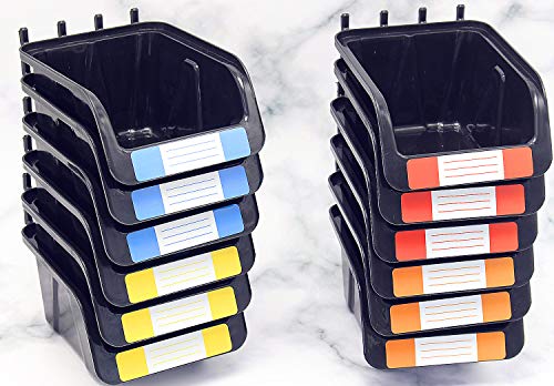 Colorstorm Pegboard Bins Kit 12 PACK Black Pegboard Parts Storage Tool Peg Borad Workbench Bins Organize Hardware,Attachments,Accessories (12 Pack)