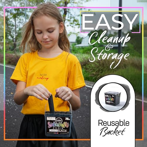 Loddie Doddie Jumbo Black Chalk Bucket, Sidewalk Chalk, Washable, 20 Pc | Deep Black Chalk Stands Out, Bucket with Handle & Lid Keeps It Tidy, Washes Off with Water, Black Sidewalk Chalk - color: Black