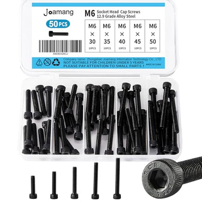 M6 x 30mm 35mm 40mm 45mm 50mm Hex Socket Head Cap Screws Bolts, 12.9 Grade Alloy Steel, Black Oxide Finish, Metric Allen Drive, Fully Threaded, Assortment Kit 50Pcs - size: Socket M6x30-50 mm