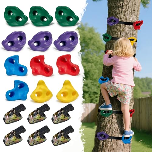 32PCS Rock Wall Climbing Holds and 12 PCS Large Tree Climbing Holds for Kids, Large Climbing Holds Adult Rock Wall Holds Climbing Rock Wall Grips for Indoor and Outdoor Playground Play Set
