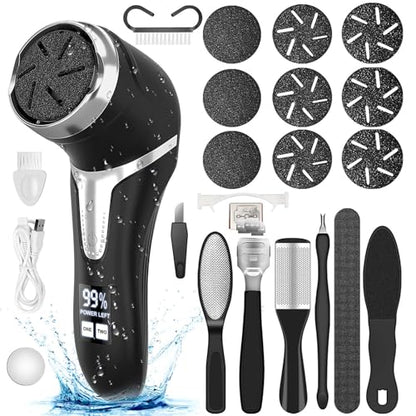 Electric Callus Remover for Feet (with Dander Vacuum), Portable Pedicure Kit Foot File Callus Remover, Rechargeable Waterproof Foot File for Foot Care Deadskin Remover with 9Head&LCD Display - style: Black Electric Callus Remover +10in1+9 heads