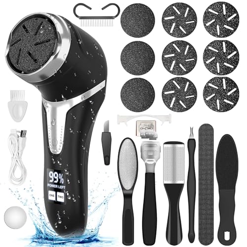 Electric Callus Remover for Feet (with Dander Vacuum), Portable Pedicure Kit Foot File Callus Remover, Rechargeable Waterproof Foot File for Foot Care Deadskin Remover with 9Head&LCD Display - style: Black Electric Callus Remover +10in1+9 heads