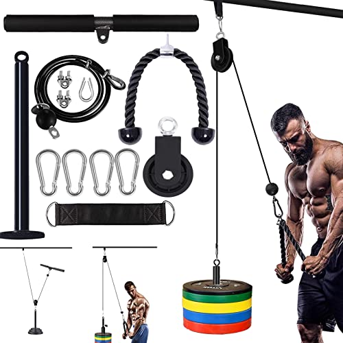 Mtgluk Cable Pulley System Upgraded DIY LAT and Lift Weight Pulley Machine Attachment Home Gym Forearm Wrist Roller for Triceps Pull Downs Biceps Curl Forearm Shoulder - color: Straight + Tricep