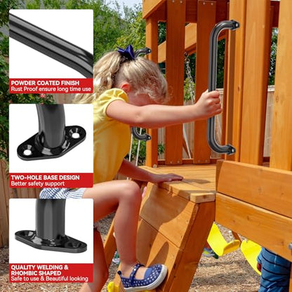 17.3 Inch Playground Handles Metal Monkey Bars | Indoor Outdoor Metal Grab Handle Hand Grips for Treehouse (Black, 6 Pack) - color: Black