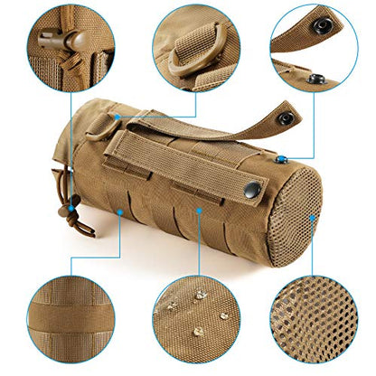 FRTKK Tactical MOLLE Water Bottle Pouch with Drawstring Open Top & Mesh Bottom, Military Water Bottle Holder Bag Sports Travel Hydration Carrier - color: Tan-1 pack
