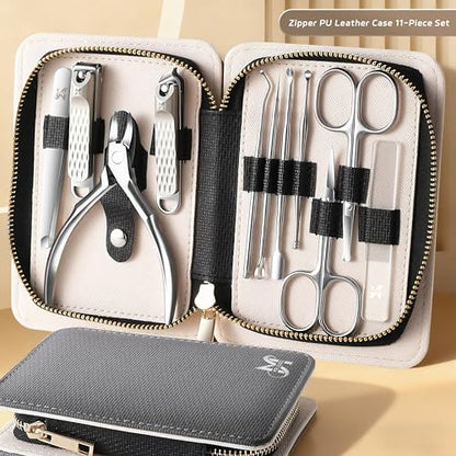 11PCS Manicure Set – Professional 11-in-1 Manicure Pedicure Kit, Premium Stainless Steel Nail Clippers, Nail Grooming Kit, with Portable Textured Travel Case, Luxury Gift Set for Woman& Man. - size: 11PCS