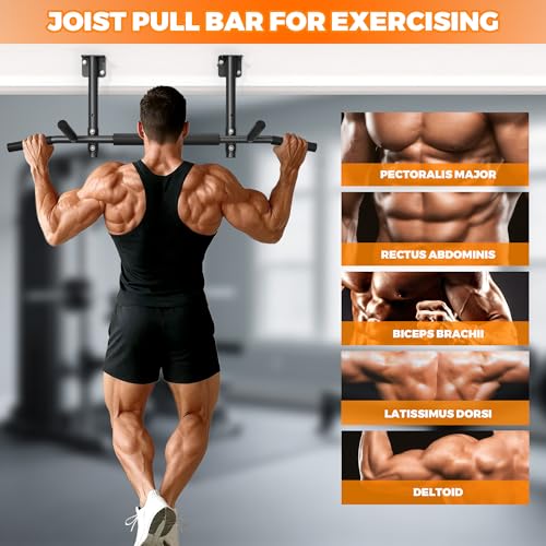 Joist Mounted Pull Up Bar,42" Wide Bar Ceiling Mount Chain Up Bar Adjustable Height,for Home Gym,Cross Training Strength Building,up to 350LBS