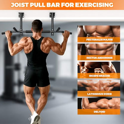 Joist Mounted Pull Up Bar,42" Wide Bar Ceiling Mount Chain Up Bar Adjustable Height,for Home Gym,Cross Training Strength Building,up to 350LBS