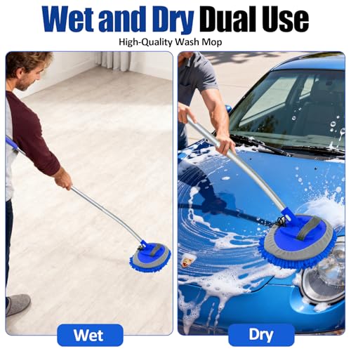 15° Curved Car Wash Brush with Long Handle 43" Extension Cleaning Mop Exterior Interior Carwash Duster 3-Section, 90° Pivoting Extralarge Microfiber Head for Scratch-Free Car, SUV & Truck (Blue) - color: Blue