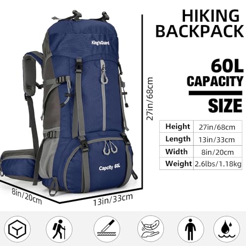 60L Hiking Backpack, Waterproof Camping Backpacking Backpack for Men Outdoor Climbing Daypack (Navy-Blue) - color: Navy-blue