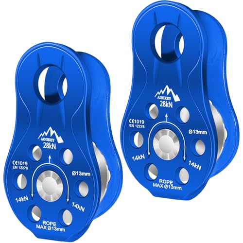 Fixed Plate Micro Pulley, 28KN CE Certified General Purpose Small Aluminum Rope Pulleys Slack Tender for Hauling/Rigging/Climbing/Aloft Work/Rappelling etc (Pack of 2(28KN Pulley Blue)) - color: Pack of 2(28KN Pulley Blue)