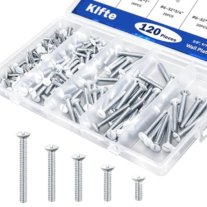 120 pcs Wall Plate Screws, White Outlet Screws 6-32 Thread Light Electrical Cover Panel Switch Plate Screws 5 Length Sizes (3/8", 9/16", 3/4", 1", 1.2") - color: White, size: 3/8", 9/16", 3/4", 1", 1.2"
