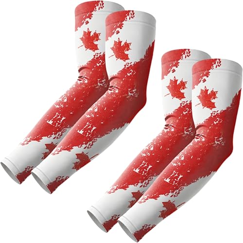 ROXUN Arm Sleeves Cooling UV Sun Protection Sport Compression for Men Women | UPF50,Seamless cover arms,Tattoo-covering,Lightweight & breathable,daily wear,Outdoor work,Basketball Baseball,Mangas - color: 2 Pairs Canada Flag-2