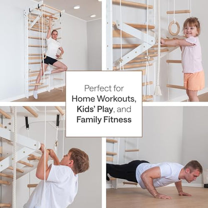 WEDANTA Wooden Swedish Ladder Wall Set – Kids Stall Bars for Exercise – Kids Swedish Gymnastic Wall Gym – Wood Stall Bar Gymnastics Playground – Best Gym for All Family - color: White
