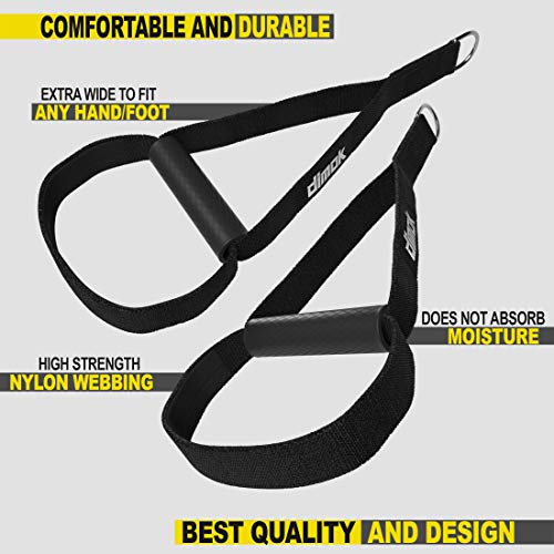 Dimok Heavy Duty Fitness Professional Exercise Handles w Foot Cradle for Cable Machines Resistance Trainer Super Strong Bands Hand Grips Attachment - color: Black w Handles