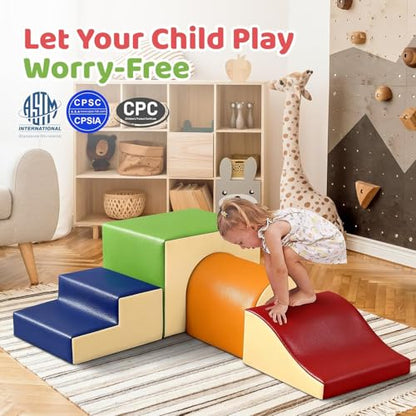Sumbababy Toddler Climbing Foam Blocks: 4 PCS Indoor Play Gym with Slide and Stairs - Soft Playground Set for Kids - Includes Tunnel for Fun Climbers - style: Classic