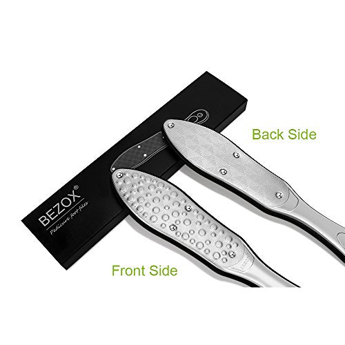 BEZOX Professional Foot File Callus Remover, Double Sided Pedicure Rasp for Cracked Heel and Dead Foot Skin - Heavy Duty Surgical Grade Stainless Steel - W/Cloth Storage Bag & Gift Box - style: Silver