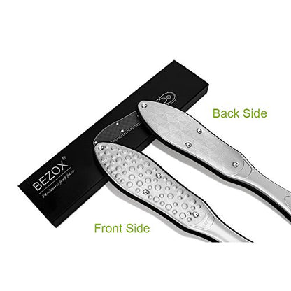 BEZOX Professional Foot File Callus Remover, Double Sided Pedicure Rasp for Cracked Heel and Dead Foot Skin - Heavy Duty Surgical Grade Stainless Steel - W/Cloth Storage Bag & Gift Box - style: Silver