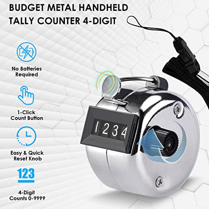 KTRIO Handheld Tally Counter, 4-Digit Mechanical Clicker | Battery-Free Counting, 4-Digit Display, Lightweight ABS Case, Finger Ring, Multi-Use Counter - color: Metallic Color