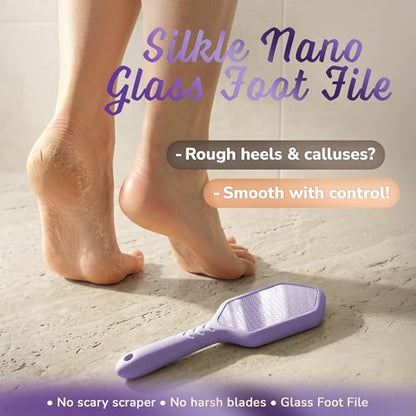 SILKLE Nano Glass Foot File - Foot Callus Remover for Feet & Foot Scrubber | Silicone Grip for Non-Slip Control - Foot Scrubber for Dead Skin, Heel Scraper for Cracked Heels & Foot Exfoliator - Purple - style: Purple