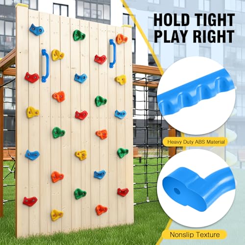 TOPNEW 20PCS Rock Climbing Holds with 2 Safety Handles, Non-Slip Kids Climbing Grips, Indoor Outdoor Climbing Wall Kit with Complete Mounting Hardware, Ideal Gift for Playground & Home - style: 20 PCS Holds+Safety Handles