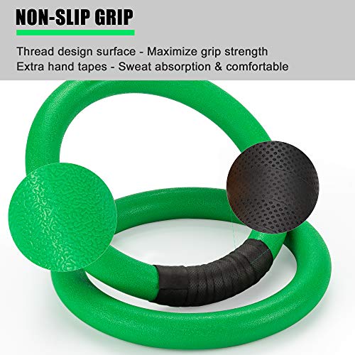 PACEARTH Gymnastic Rings 1100lbs Capacity with 14.76ft Adjustable Buckle Straps Pull Up Exercise Rings Non-Slip Rings for Home Gym Full Body Workout - color: Green