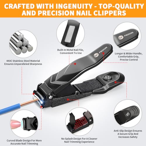 Nail Clippers for Men Women with Catcher - No Mess,Self-Collecting Heavy Duty Nail Clippers for Fingernails & Toenails, for Adult,Home,Travel,Gifts (No Splash Design)