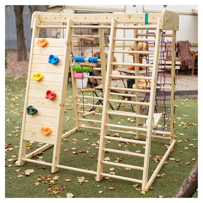 WEDANTA Wooden Swedish Ladder Wall Set – Kids Stall Bars for Exercise – Kids Swedish Gymnastic Wall Gym – Wood Stall Bar Gymnastics Playground – Best Gym for All Family - color: Akvarelka-mini