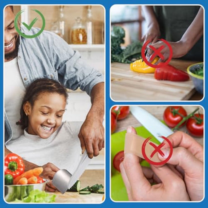 11 Pieces Finger Guard Set for Cutting Include 4 Stainless Steel Knife Cutting Protector 2 Thumb Guard Protector 2 Finger Cots Potato Butter Lettuce Crinkle Cutter Onion Holder Slicer Mandoline Slicer